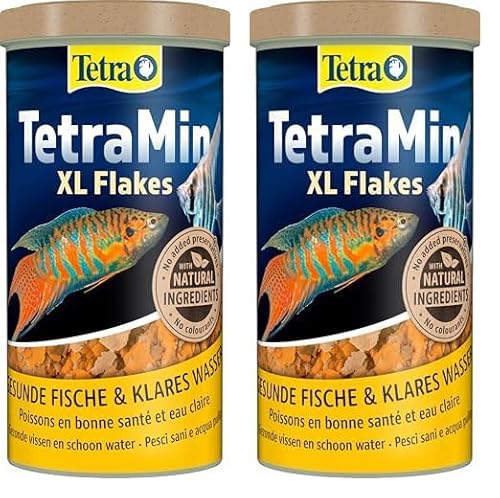 TetraMin XL Flakes - Fischfutter in Flockenform für größere Zierfische, ausgewogene Mischung für gesunde Fische und klares Wasser, 1 L Dose (Packung mit 2) von Tetra