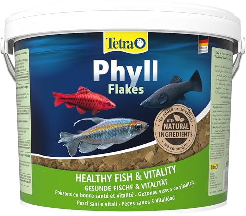 TetraPhyll Flakes - Fischfutter für alle pflanzenfressenden Zierfische, Flockenfutter mit lebenswichtigen Ballaststoffen, 10 L Eimer von Tetra