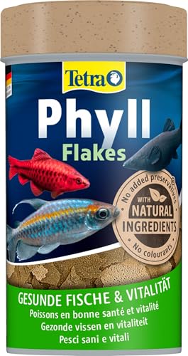 TetraPhyll Flakes - Fischfutter für alle pflanzenfressenden Zierfische, Flockenfutter mit lebenswichtigen Ballaststoffen, 100 ml Dose von Tetra