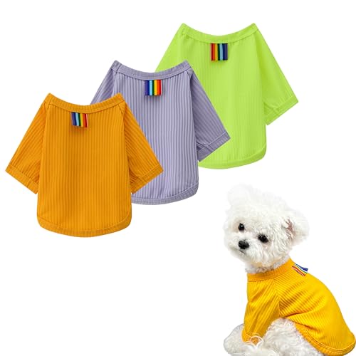 Teumessian 3 Stück Kühl-Shirts für Hunde, sofortige Kühlung, Regenbogen-Tag, Hunde-Shirt, Sommer, leicht, weich, atmungsaktiv, dehnbar, Katzen, Gelb, Orange, Lila, 3 Stück von Teumessian