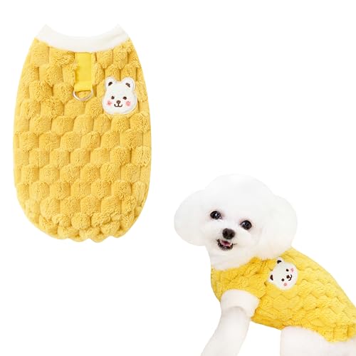 Teumessian Fuzzy Hundepullover für kleine Hunde oder Katzen, Mädchen oder Jungen, warme Hundekleidung, Hemdmantel für den Winter, Haustier-Pyjama, weich, gemütlich, leicht, Gelb, Größe L von Teumessian