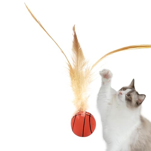 Katzenfederkugelspielzeug, Katze Bouncy Ball mit Feder,Bounce Federed Ball Dog Toy - Kreatives Kätzchenkauspiel für Stimulierungen der Neugier der Hunde Haustierjagd von Tewzafiya