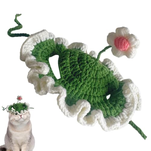 Katzenkostüm Hut,Blumenhut Haustier | Hundestrickmütze mit Blumenmuster,Kleine Blume Mittelgroße Hunde Cosplay Hut Wolle Weben Handwerkskunst Bequeme Katze Hut Zubehör von Tewzafiya