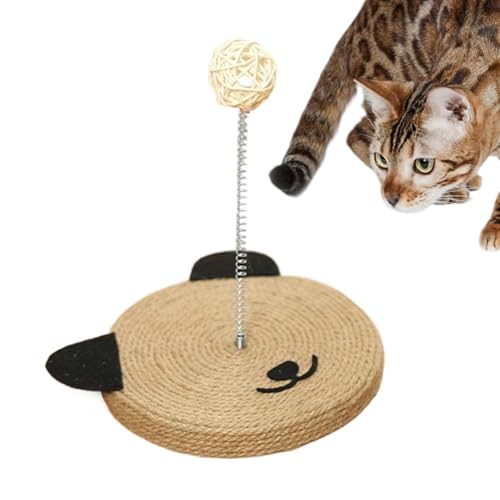 Katzenkratzbrett mit Ball, Sisal Cat Scratch | Interaktive Katzenkopfform Stick Ball Sisal,Protektor für Hausmöbel, Spielzeug für mentale körperliche Bewegung, eingebaute Glocke für Innenkätzchen von Tewzafiya