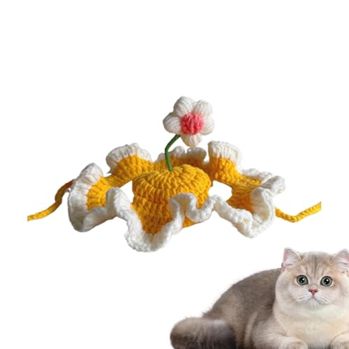 Süße Strickmützen für Haustiere,Blumen-Katzenmütze,Hundestrickmütze mit Blumenmuster - Kleine Blume Mittelgroße Hunde Cosplay Hut Wolle Weben Handwerkskunst Bequeme Katze Hut Zubehör von Tewzafiya