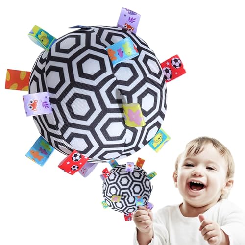 Tewzafiya Weiches sensorisches Ballspielzeug, Plüsch-Sensorball,Plüsch-Rasselball-Spielzeug - Hochkontrastierende Farben, Feinmotorik-Spielzeug, Ribbon-Tag-Ball für Kinder im Alter von 0–12 Monaten von Tewzafiya