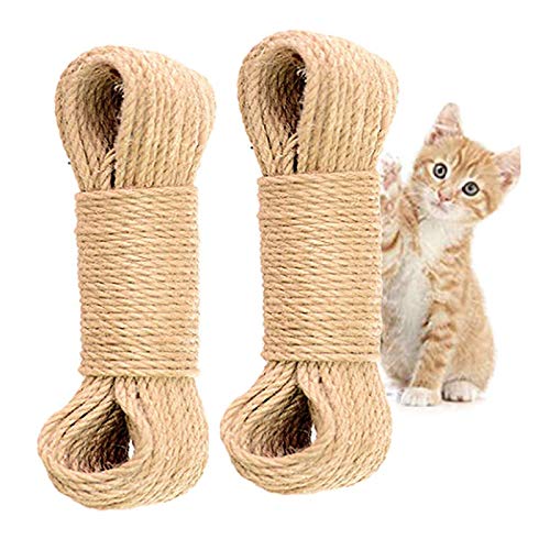 2 Pack Katze Natur Sisal Seil für Kratzbaum Baum , Hanf Seil für Katzenbaum und Turm DIY Kratzbaum (6mm 66ft) von Tfwadmx