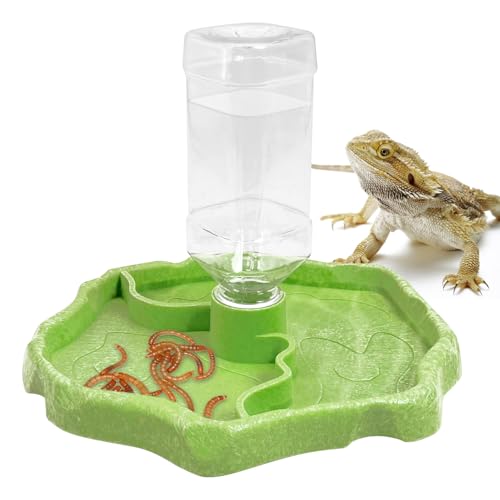 TFWADMX 2-in-1 Reptilien-Wasserflasche für Schildkröten, automatische Futter- und Wassernapf, Haustierspender, Flasche, Futternapf für Eidechse, Chamäleon, Grün von Tfwadmx