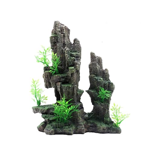 Tfwadmx Aquarium Mountain View Moos Baum Felshöhle Fisch Tank Stein Ornament Landschaft Aquarium Dekoration mit kleinen Pflanzen von Tfwadmx