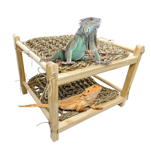 Tfwadmx Bearded Dragon Bed Double-Layer Reptile Seegras Chamäleon Liege Schlafhängematte Habitat Zubehör für Leopard Gecko Schlange Eidechse oder andere Kleintiere von Tfwadmx