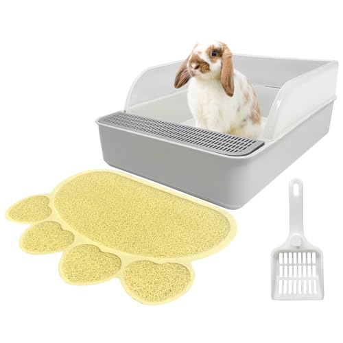 Tfwadmx Große Kaninchentoilette, rechteckig, Töpfchentrainer, Eckstreu, Bettkasten, Haustierpfanne für erwachsene Hamster, Meerschweinchen, Frettchen, Galesaur, Häschen und andere Tiere (grau) von Tfwadmx