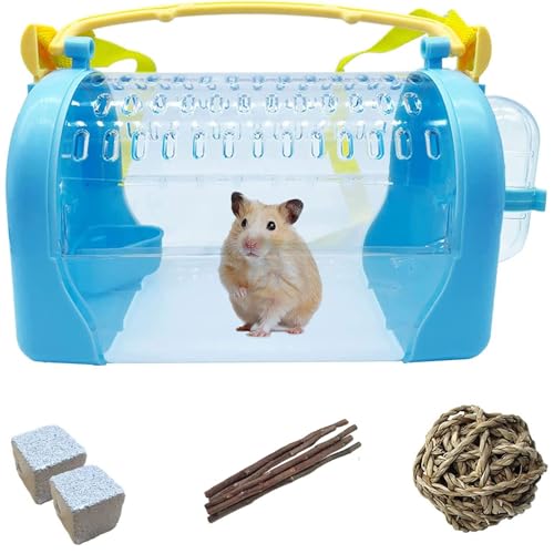 Tfwadmx Hamster-Reise-Tragetasche, tragbar, mit Wasserflasche, Rennmaus, transparent, Reise-Tragetasche, Outdoor, Ferienhaus für Hamster, Rennmäuse, Mäuse und andere kleine Nagetiere von Tfwadmx