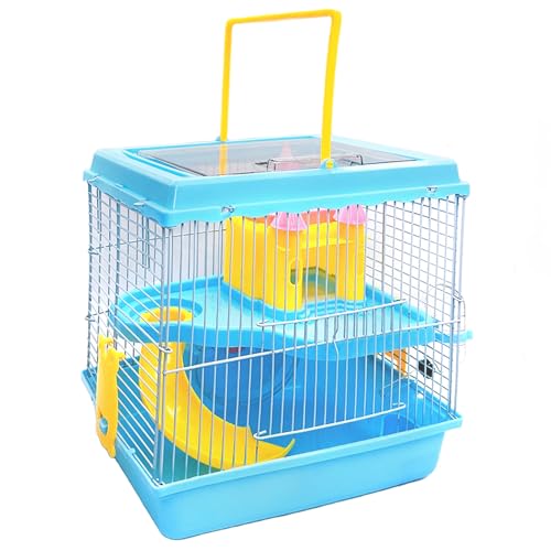 Tfwadmx Hamster-Tragetasche, Zwerghamster-Reisekäfig, tragbarer Käfig mit Wasserflasche, Rennmaus, Reise-Tragetasche, Outdoor-Urlaubshaus für kleine Mäuse, Blau, 26,9 x 20,3 x 29 cm von Tfwadmx