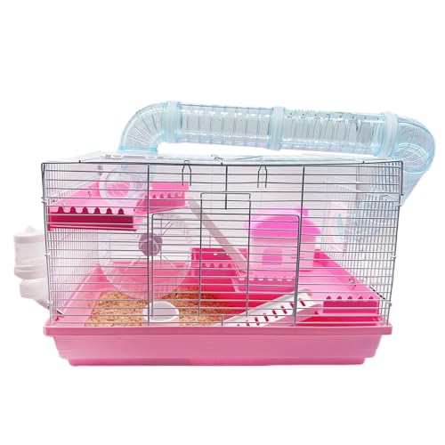 Tfwadmx Hamsterkäfig Mäuse Habitat Zwerghamsterhaus Kleintierkäfig mit Schlauch Laufrad Hütte Ratte Zuhause für Rennmäuse 47 x 30 x 30 cm Rosa von Tfwadmx