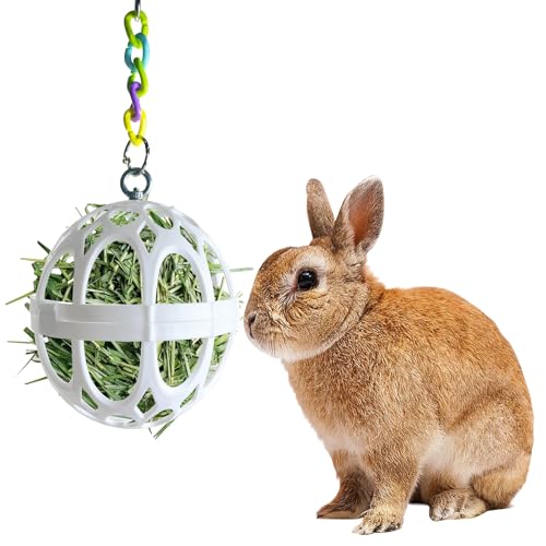 Tfwadmx Kaninchen Heu Feeder Gras Spielen Heuball Kauspielzeug Kunststoff Futter und Gras Rahmen Schalen Kleintiere Heukrippe Spender mit Kette für Hamster Rennmäuse Chinchillas Meerschweinchen von Tfwadmx