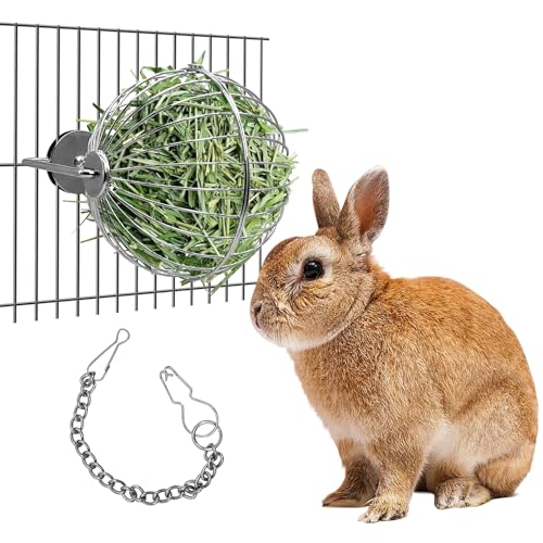 Tfwadmx Kaninchen Heu-Futterstation Gras Spielen Heuball Kauspielzeug Edelstahl Futter und Gras Rahmen Schalen Kleintiere Heukrippe Spender mit Halterung für Hamster Rennmäuse Chinchillas von Tfwadmx