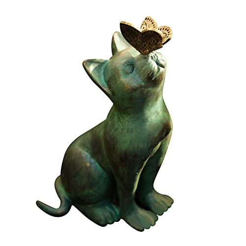 Tfwadmx Katze Gedenkfigur mit Schmetterling Haustier Gedenkornament Verlust Katze Sympathie Geschenke Katzenstatue für Katzenliebhaber Garten Dekor Outdoor von Tfwadmx