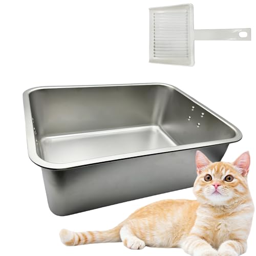 Tfwadmx Katzentoilette aus Edelstahl für Katzen, Metall, Katzentoilette, kein Geruch, kein Kleben, glatte Oberfläche (45 x 34,8 x 15 cm) von Tfwadmx