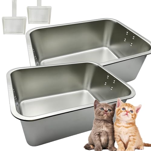 Tfwadmx Katzentoilette aus Edelstahl für Katzen, Metall, Katzentoilette, kein Geruch, keine Haftung, glatte Oberfläche, 2 Stück (39,9 x 30 x 15 cm) von Tfwadmx