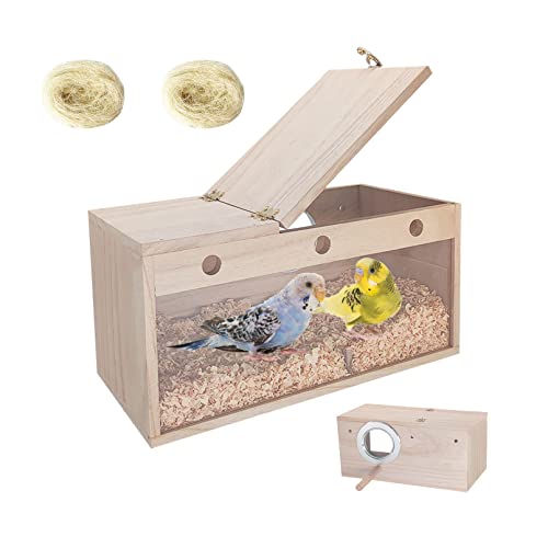 Tfwadmx Lovebird Nistkasten Transparent Vogel Nistkasten Holz Vogelhaus für Käfig Sittiche Brutkästen für Sittiche und andere mittelgroße Vögel 30.0 cm x 14.5 cm x 15.0 cm von Tfwadmx