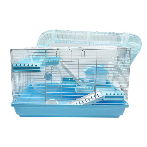 Tfwadmx Zwerghamsterkäfig für kleine Hamster, Maus, Zuhause, Kleintierkäfig mit Schlauch, Laufrad, Hütte, Ratten-Lebensraum für Rennmäuse, Mäuse, 47 x 30 x 30 cm, Blau von Tfwadmx