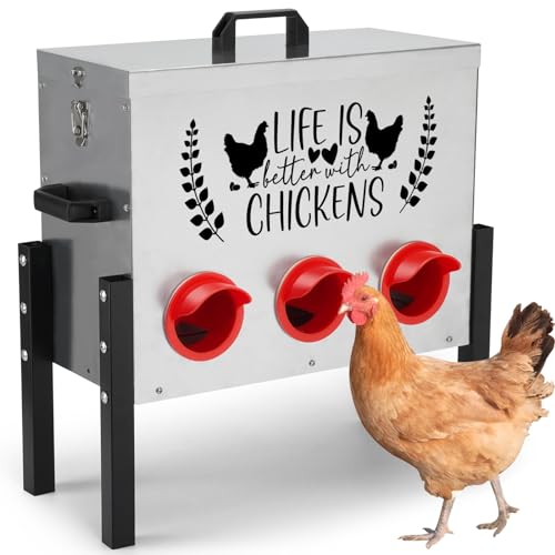 TGEYD Futterstation für Hühner, 13,6 kg, verzinktes Metall, 6 Futteröffnungen, kommt mit Metall-Futterstation für Hühner, Enten, Gänse von ‎Tgeyd