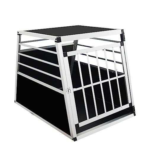 Thanaddo Alu Hundetransportbox - 65 × 91 × 69 cm — Auto Hundebox robust & pflegeleicht – Gittertür verschließbar - Aluminium Kofferraumbox Reisebox für Hunde Katzen (L-PRO) von Thanaddo