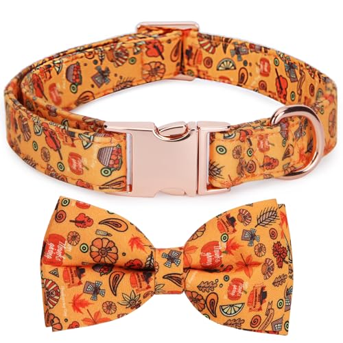 Thankspaw Hundehalsband mit Fliege und klassischem und stilvollem Herbst-, Halloween-, Thanksgiving-Weihnachts-Muster, verstellbare Haustierhalsbänder für kleine, mittelgroße und große Hunde von Thankspaw