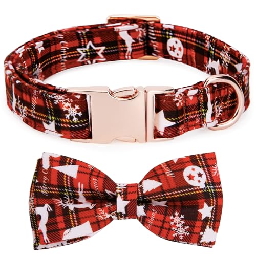 Thankspaw Hundehalsband mit Fliege und klassischem und stilvollem Herbst-, Halloween-, Thanksgiving-Weihnachts-Muster, verstellbare Haustierhalsbänder für kleine, mittelgroße und große Hunde von Thankspaw