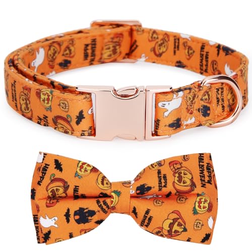 Thankspaw Hundehalsband mit Fliege und klassischem und stilvollem Herbst-, Halloween-, Thanksgiving-Weihnachts-Muster, verstellbare Haustierhalsbänder für kleine, mittelgroße und große Hunde von Thankspaw