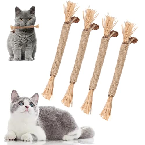 Thapncow Katzenminze Sticks, 4 Stück Katzen Kauhölzer Sticks für Katzen Zahnpflege & Gegen Mundgeruch Natürlich Sicher Katzensticks Kausticks von Thapncow