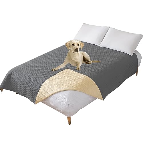 Thdsubb Bettdecke Für Hunde 100% wasserdichte Haustierdecken Hundedecke Matratzenschoner Für Haustier Tagesdecke (100x127cm,Weizenähre Grau) von Thdsubb