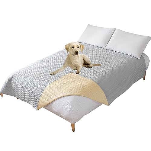 Thdsubb Bettdecke Für Hunde 100% wasserdichte Haustierdecken Hundedecke Matratzenschoner Für Haustier Tagesdecke (130x210cm,Weizenähre Hellgrau) von Thdsubb