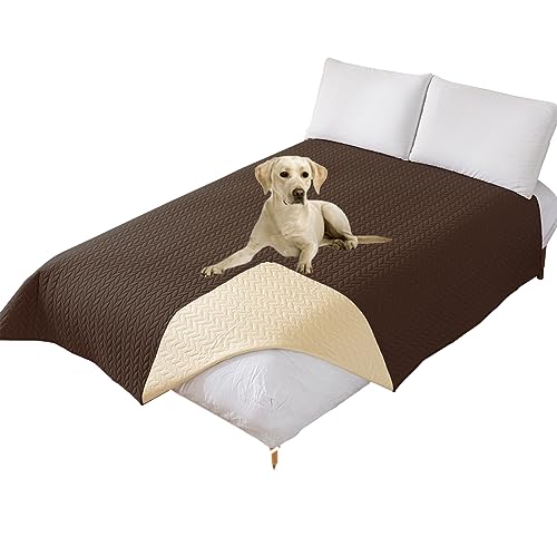 Thdsubb Bettdecke Für Hunde 100% wasserdichte Haustierdecken Hundedecke Matratzenschoner Für Haustier Tagesdecke (130x210cm,Weizenähre Kaffee) von Thdsubb