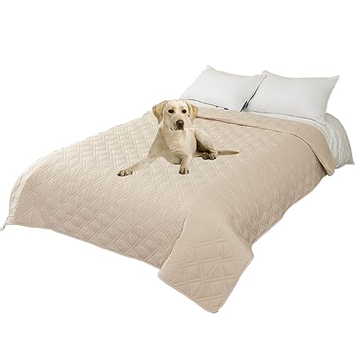 Thdsubb Bettdecke Für Hunde 100% wasserdichte Haustierdecken Hundedecke Matratzenschoner Für Haustier Tagesdecke (170x210cm,Diamant Beige) von Thdsubb