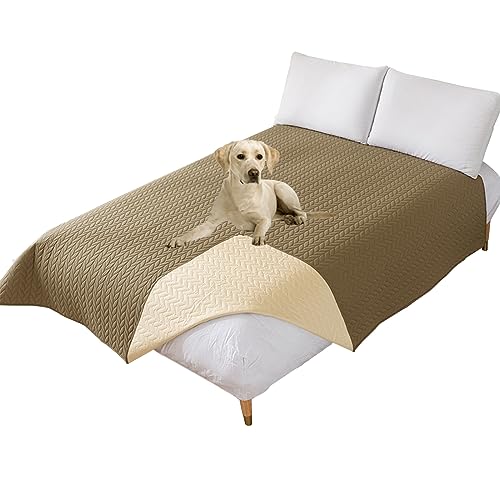 Thdsubb Bettdecke Für Hunde 100% wasserdichte Haustierdecken Hundedecke Matratzenschoner Für Haustier Tagesdecke (260x210cm,Weizenähre Kamel) von Thdsubb