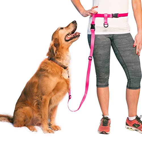 The Buddy System Verstellbare Hundeleine, freihändige Leine zum Laufen, Joggen, Spazierengehen, Wandern und Training, Diensthunde, vielseitig alle Hundegrößen, hergestellt in den USA, großer Gürtel (68,6 cm - 127 cm Taille), Rosa von The Buddy System