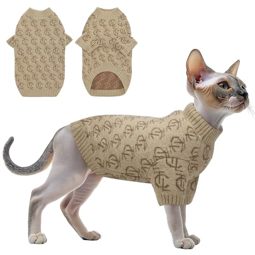 The Cat Ladies Monogramm-Katzenpullover – bequemer und stilvoller Kitty-Pullover nur für Katzen – warmes Katzenbekleidungszubehör – Hemd für haarlose Katzen – Sphynx Katzenkleidung – Größe L von The Cat Ladies