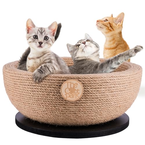 Cat Park Da Bowl Sisal-Kratzbett für Indoor-Katzen – 2-in-1 rundes Katzenkratznapf geformtes Nest mit Katzenminze und Massivholzbasis, Jute-Kratz-Lounge-Couch, langlebiges Katzenkratzbett, 35 x 15 cm von The Cat Park