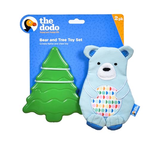 The Dodo Woodland Animals Hundespielzeug-Set, ohne Füllung, Bär und Baum, kein Plüsch, quietschend, Hundespielzeug + Gummibaum-Kauspielzeug, langlebiges Spielzeug für Hunde von The Dodo