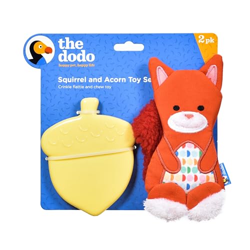 The Dodo Woodland Animals Hundespielzeug-Set, ohne Füllung, Eichhörnchen und Eichel, kein Plüsch, quietschendes Eichhörnchen, flaches Hundespielzeug + Kauspielzeug aus Gummi, langlebiges Spielzeug für von The Dodo