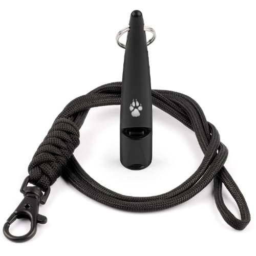 TDL Gun Hundepfeife mit Umhängeband – für Schlepp- und Hundetraining – Lange Distanz – Gute Frequenz für die meisten Rassen – konsistent (Black with Black Rope) von The Dog Lady (TDL)