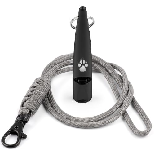 TDL Gun Hundepfeife mit Umhängeband – für Schlepp- und Hundetraining – Lange Distanz – Gute Frequenz für die meisten Rassen – konsistent (Black with Grey Rope) von The Dog Lady (TDL)