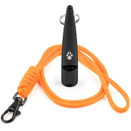 TDL Gun Hundepfeife mit Umhängeband – für Schlepp- und Hundetraining – Lange Distanz – Gute Frequenz für die meisten Rassen – konsistent (Black with Orange Rope) von The Dog Lady (TDL)