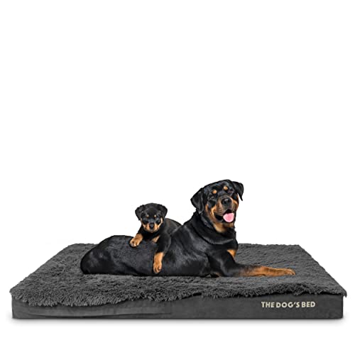 Das Hundebett Orthopädisches Hundebett XXL Grau Kunstfell 137x91x10cm Wasserdicht Memory Foam Hundebett von The Dog's Balls