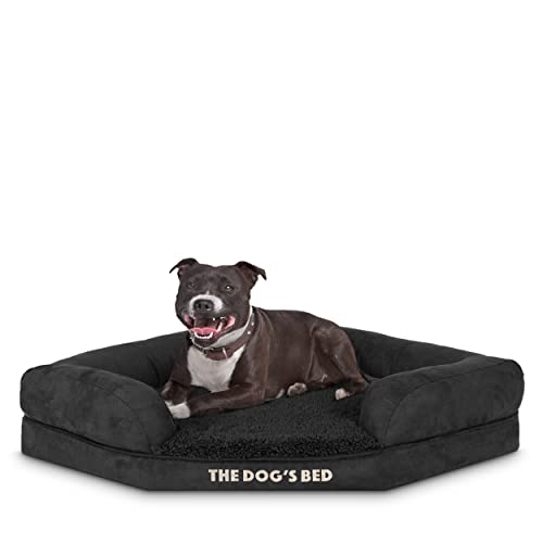 The Dog's Bed Orthopädisches Hundebett aus Memory-Schaum, wasserdicht, Eck-Hundebett, mittelgroß, schwarzer Plüsch, lindert Arthritis und Hüftdysplasie-Schmerzen, therapeutisch und stützend, von The Dog's Balls