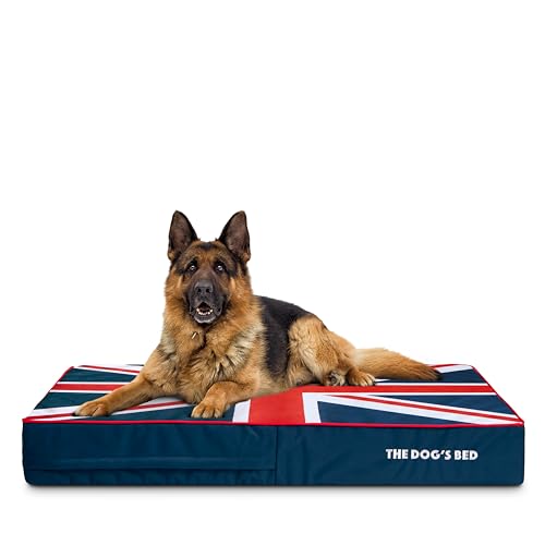 The Dog's Bed Orthopädisches Hundebett aus Memory-Schaum, Größe XL, Blauer und roter Rand, UK-Mittelflagge, 117,8 x 71,1 cm, Schmerzlinderung bei Arthritis, Hüft- und Ellenbogendysplasie, nach von The Dog's Balls