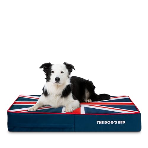 The Dog's Bed Orthopädisches Hundebett aus Memory-Schaum, große blaue und rote Zierleiste, UK-Flagge, 101,6 x 63,5 cm, Schmerzlinderung bei Arthritis, Hüft- und Ellenbogendysplasie, postoperativ, von The Dog's Balls