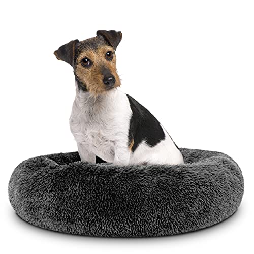 The Dog's Bed Sound Sleep Donut Hundebett, mittelgroß, stahlgrau, Plüschbezug, abnehmbar, beruhigendes Nestbett von The Dog's Balls