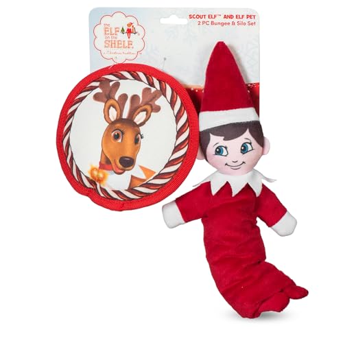 The Elf on the Shelf 2-teiliges Hundespielzeug-Set mit elastischem Pfadfinder-Elf + Elfe Haustiere Rentier Plüsch Flattie Scheibe Quietschendes Hundespielzeug | Bungee-Hundespielzeug zum Zerren | von The Elf on the Shelf